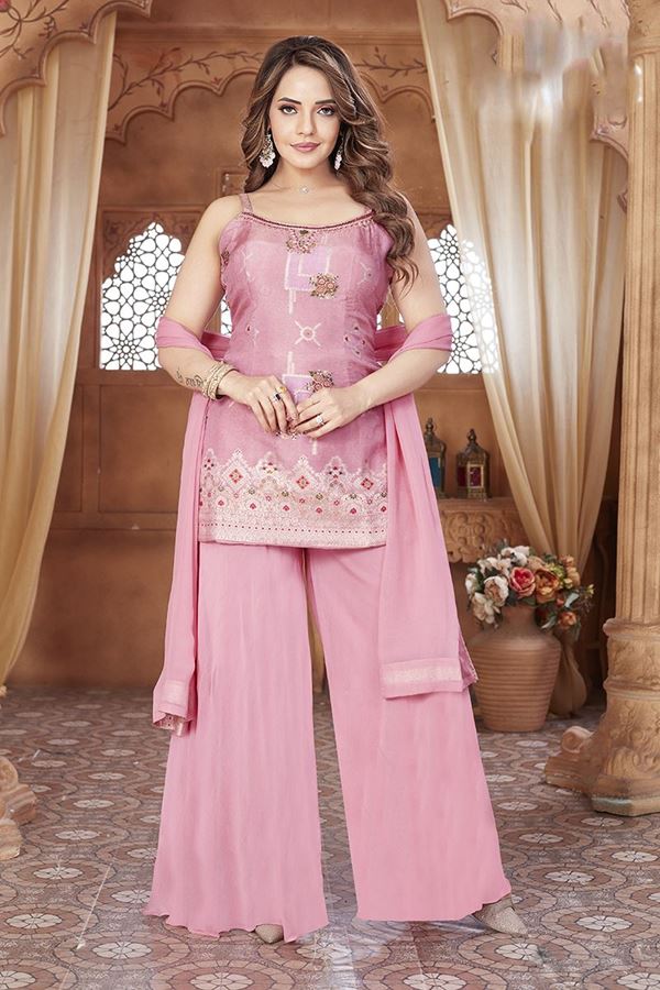 Picture of Enticing Pink Designer Palazzo Suit for Engagement, Sangeet, and Parties