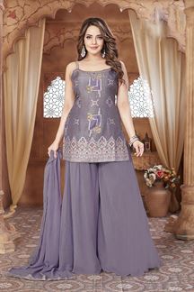 Picture of Aesthetic Violet Designer Palazzo Suit for Engagement, Sangeet, and Parties