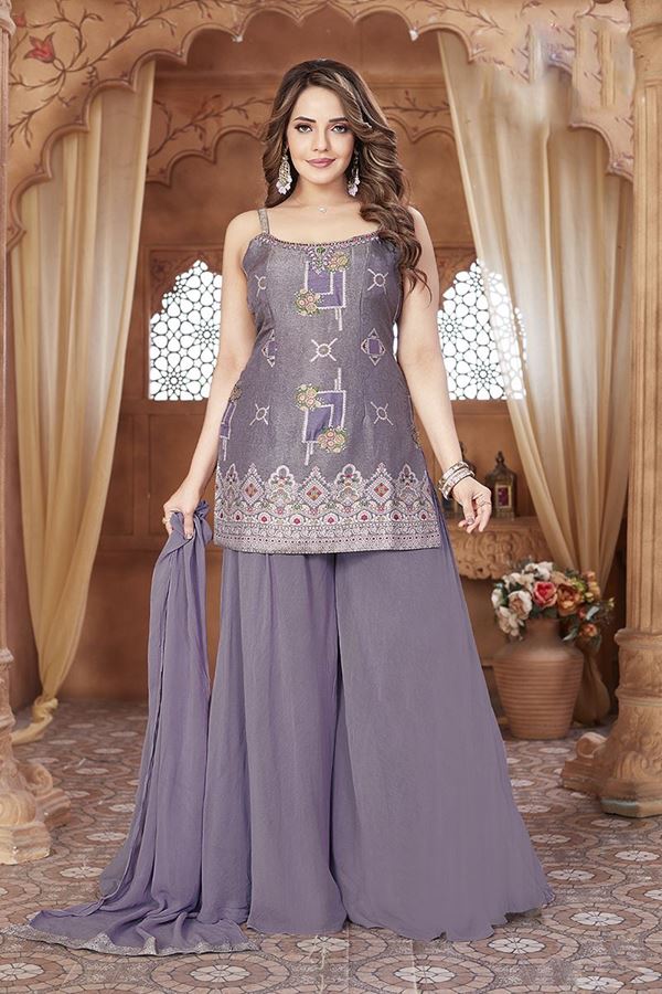 Picture of Aesthetic Violet Designer Palazzo Suit for Engagement, Sangeet, and Parties