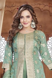 Picture of Royal Pista Green Designer Palazzo Suit for Engagement, Sangeet, and Parties