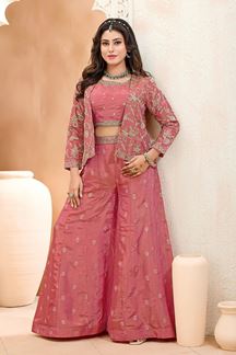 Picture of  Delightful Pink Designer Palazzo Suit for Engagement, Wedding, Reception, Festivals, Sangeet, and Parties