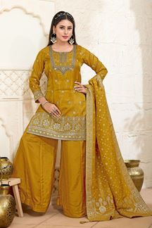 Picture of  Lovely Mustard Designer Palazzo Suit for Haldi, Wedding, Reception, Festivals, Sangeet, and Parties