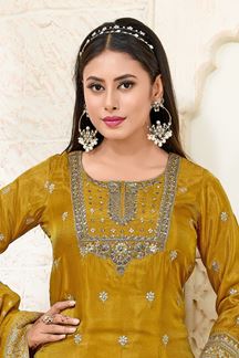 Picture of  Lovely Mustard Designer Palazzo Suit for Haldi, Wedding, Reception, Festivals, Sangeet, and Parties