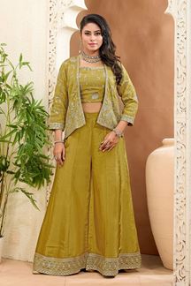 Picture of  Charming Olive Green Designer Palazzo Suit for Engagement, Wedding, Reception, Festivals, Sangeet, and Parties