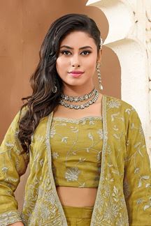 Picture of  Charming Olive Green Designer Palazzo Suit for Engagement, Wedding, Reception, Festivals, Sangeet, and Parties