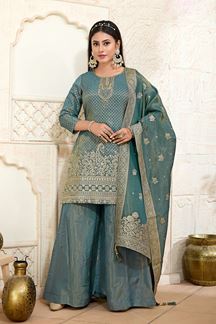 Picture of  Exuberant Blue Designer Palazzo Suit for Wedding, Reception, Festivals, Sangeet, and Parties