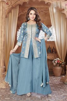 Picture of Surreal Blue Designer Palazzo Suit for Engagement, Sangeet, and Parties