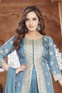 Picture of Surreal Blue Designer Palazzo Suit for Engagement, Sangeet, and Parties