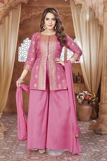Picture of Pretty Pink Designer Palazzo Suit for Engagement, Sangeet, and Parties
