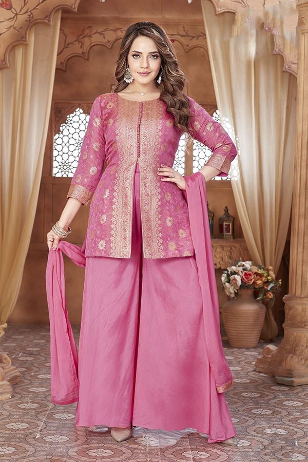 Picture of Pretty Pink Designer Palazzo Suit for Engagement, Sangeet, and Parties