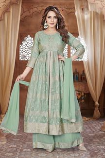 Picture of Classy Sea Green Designer Palazzo Suit for Engagement, Sangeet, and Parties