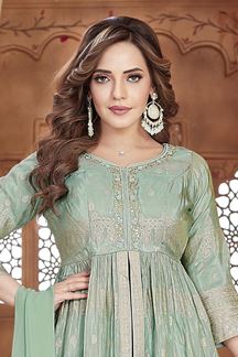 Picture of Classy Sea Green Designer Palazzo Suit for Engagement, Sangeet, and Parties