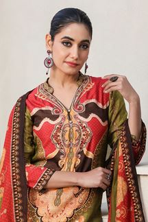 Picture of  Impressive Olive Green Designer Straight Cut Suit for Mehendi, Festivals, Sangeet, and Parties