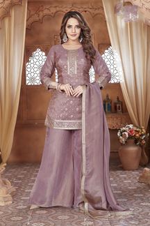 Picture of Striking Mauve Designer Palazzo Suit for Engagement and Reception