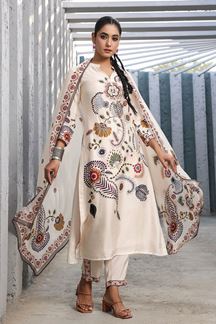 Picture of  Magnificent Cream Designer Straight Cut Suit for Festivals, Sangeet, and Parties