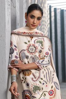 Picture of  Magnificent Cream Designer Straight Cut Suit for Festivals, Sangeet, and Parties