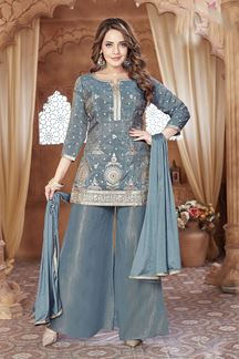 Picture of Dazzling Blue Designer Palazzo Suit for Engagement, Reception, and Sangeet