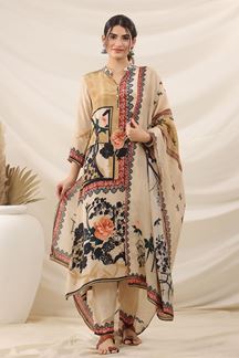 Picture of  Artistic Beige Designer Straight Cut Suit for Festivals, Sangeet, and Parties