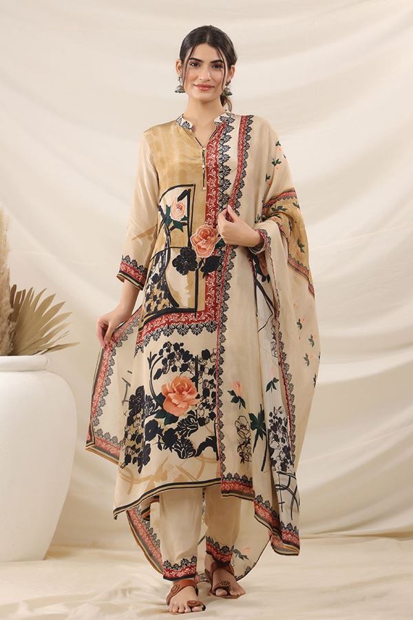Picture of  Artistic Beige Designer Straight Cut Suit for Festivals, Sangeet, and Parties