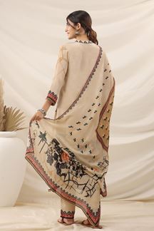 Picture of  Artistic Beige Designer Straight Cut Suit for Festivals, Sangeet, and Parties