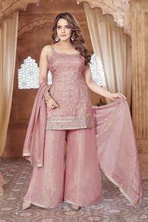 Picture of Creative Peach Designer Palazzo Suit for Engagement, Reception, and Sangeet