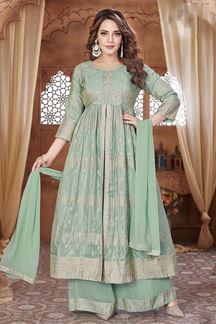 Picture of  Aesthetic Light Green Designer Palazzo Suit for Engagement, Reception, Sangeet, Party, and Festivals