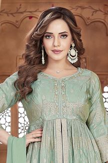 Picture of  Aesthetic Light Green Designer Palazzo Suit for Engagement, Reception, Sangeet, Party, and Festivals