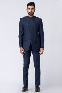 Picture of Classy Navy Blue Designer Jodhpuri Suit for Engagement, Reception, Wedding, Sangeet, and Parties