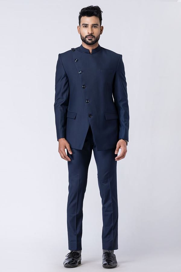 Picture of Classy Navy Blue Designer Jodhpuri Suit for Engagement, Reception, Wedding, Sangeet, and Parties
