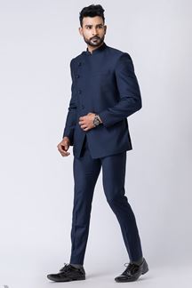 Picture of Classy Navy Blue Designer Jodhpuri Suit for Engagement, Reception, Wedding, Sangeet, and Parties