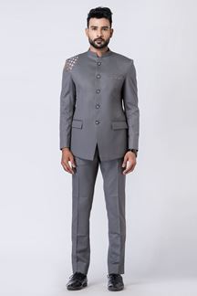 Picture of Exuberant Grey Designer Jodhpuri Suit for Engagement, Reception, Wedding, Sangeet, and Parties