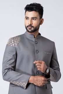 Picture of Exuberant Grey Designer Jodhpuri Suit for Engagement, Reception, Wedding, Sangeet, and Parties