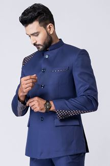 Picture of Exquisite Light Navy Blue Designer Jodhpuri Suit for Engagement, Reception, Wedding, Sangeet, and Parties