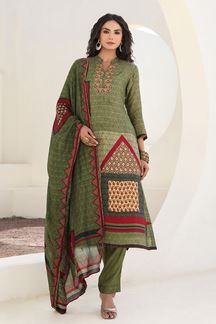 Picture of  Attractive Green Designer Straight Cut Suit for Mehendi, Festivals, Sangeet, and Parties
