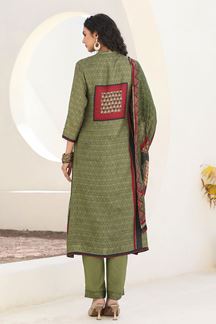 Picture of  Attractive Green Designer Straight Cut Suit for Mehendi, Festivals, Sangeet, and Parties