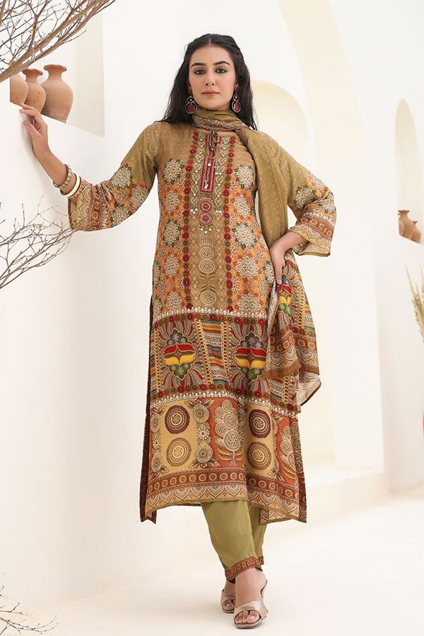 Picture of   Dazzling Olive Designer Straight Cut Suit for Festivals, Sangeet, and Parties