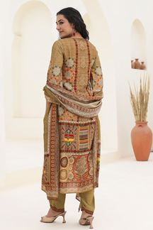 Picture of   Dazzling Olive Designer Straight Cut Suit for Festivals, Sangeet, and Parties