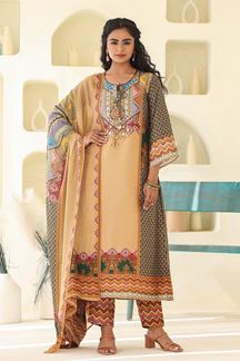 Picture of  Mesmerizing Beige Designer Straight Cut Suit for Festivals, Sangeet, and Parties