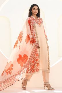 Picture of   Striking Peach Designer Straight Cut Suit for Festivals, Sangeet, and Parties
