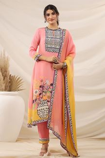 Picture of   Pretty Peach Designer Straight Cut Suit for Festivals, Sangeet, and Parties