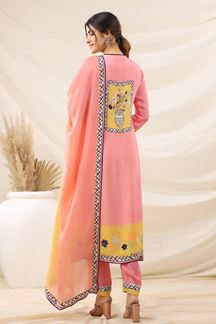 Picture of   Pretty Peach Designer Straight Cut Suit for Festivals, Sangeet, and Parties