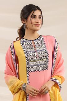 Picture of   Pretty Peach Designer Straight Cut Suit for Festivals, Sangeet, and Parties