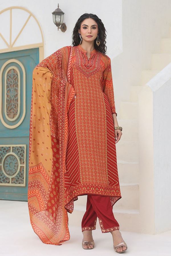 Picture of  Royal Orange Designer Straight Cut Suit for Festivals, Sangeet, and Parties