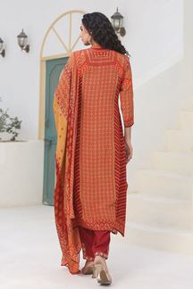 Picture of  Royal Orange Designer Straight Cut Suit for Festivals, Sangeet, and Parties