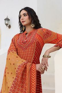 Picture of  Royal Orange Designer Straight Cut Suit for Festivals, Sangeet, and Parties