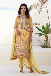 Picture of  Aesthetic Yellow Designer Straight Cut Suit for Haldi, Festivals, Sangeet, and Parties