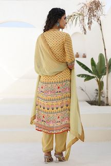 Picture of  Aesthetic Yellow Designer Straight Cut Suit for Haldi, Festivals, Sangeet, and Parties
