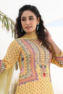 Picture of  Aesthetic Yellow Designer Straight Cut Suit for Haldi, Festivals, Sangeet, and Parties
