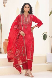 Picture of   Irresistible Crimson Red Designer Straight Cut Suit for Festivals, Sangeet, and Parties