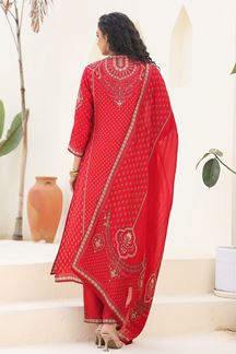 Picture of   Irresistible Crimson Red Designer Straight Cut Suit for Festivals, Sangeet, and Parties